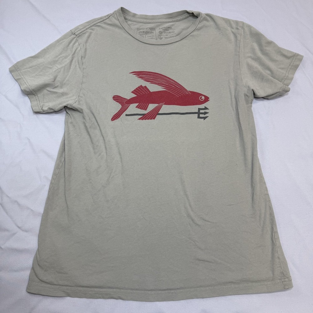Patagonia Shirt Mens M Gray Flying Fish Graphic Casual Outdoor Slim Fit Tee